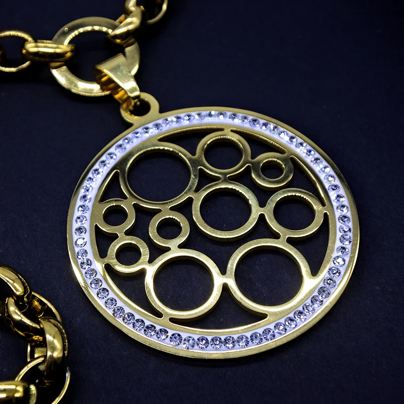 AMUMIU Колье Браслеты Серьги наборы кристаллов круглые полые из нержавеющей стали