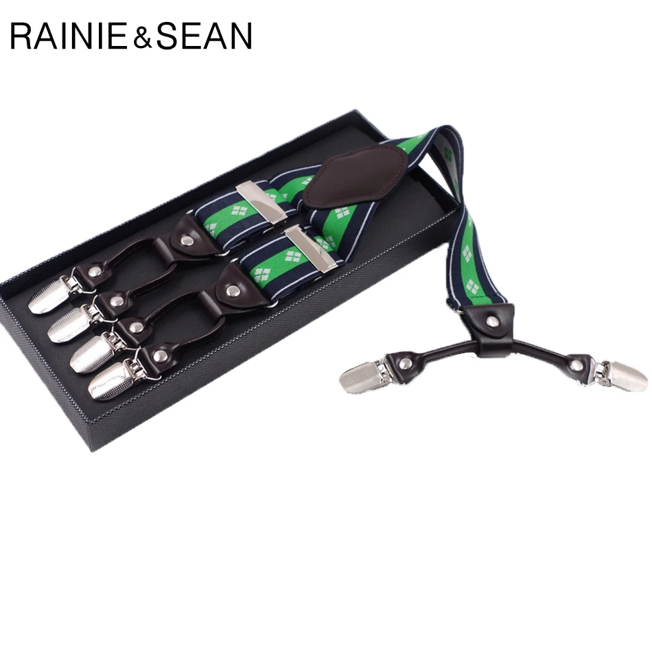 Подтяжки RAINIE SEAN мужские зеленые подтяжки на 6 зажимах плечо для брюк кожаные