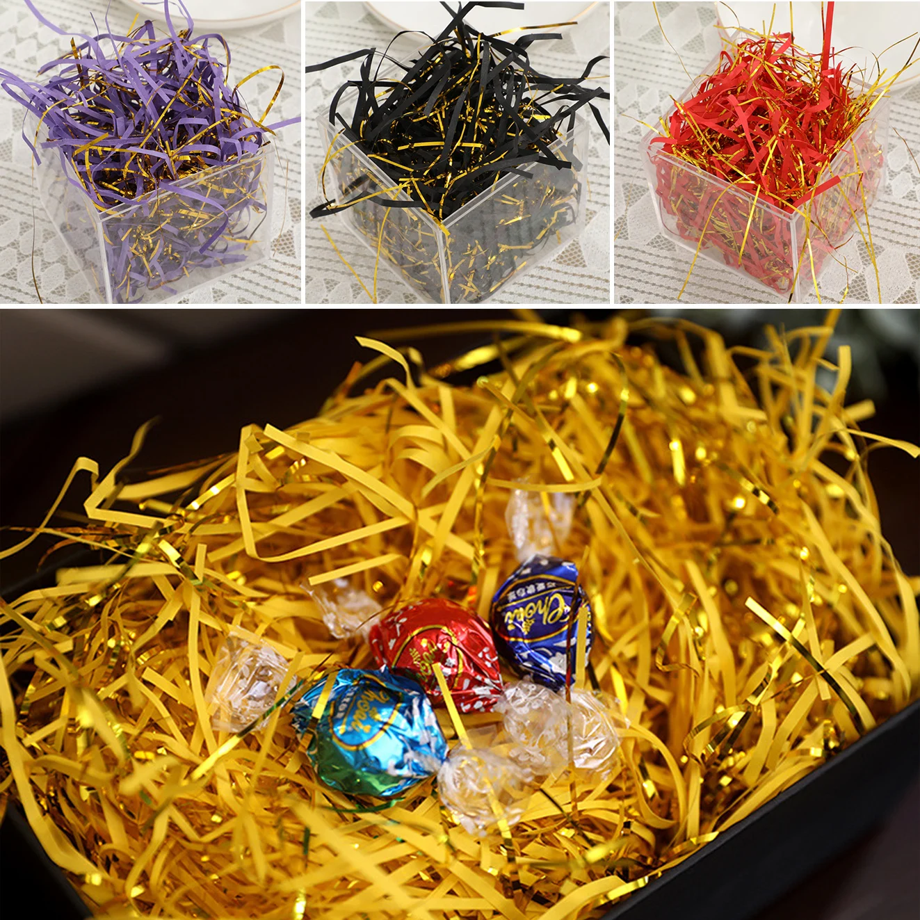 

Confetti Raffia Mix Gold Paper Raffia Shredded DIY Gift Box Filler Birthday Wedding Party Favor Packaging Decor Supplies