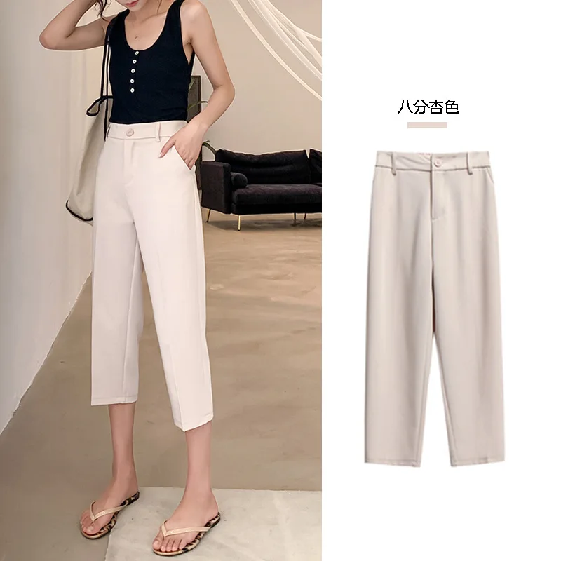 

Casual Wide-Leg Pants Thin Small Pants Women High Waist Cropped Straight-Leg Pants Drape Suit Pants