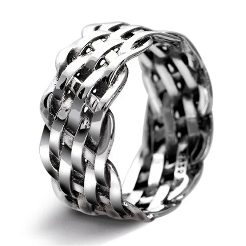 925 пробы серебряные ювелирные изделия полые ретро широкое кольцо Человек Тканые