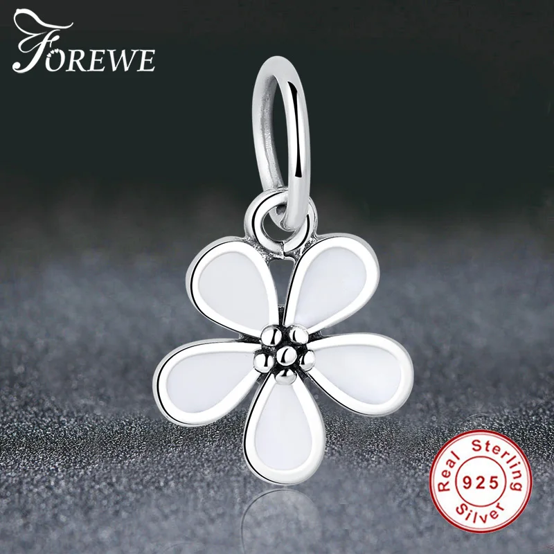 100% 925 стерлингового серебра белое ожерелье с подвеской в виде цветка браслет