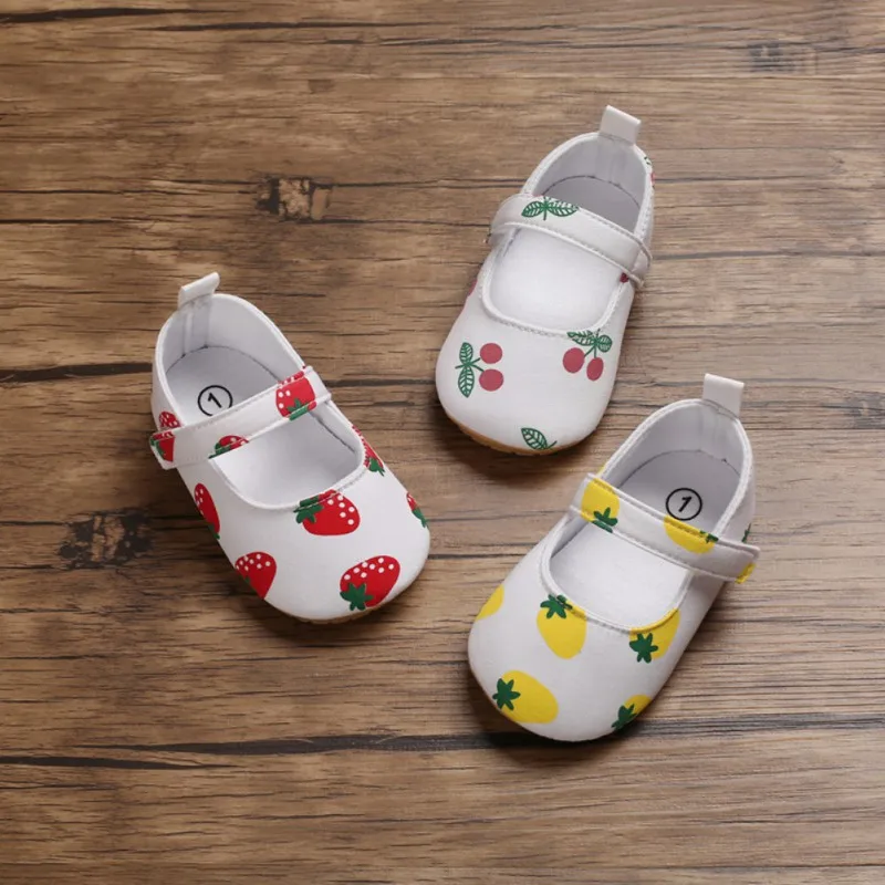 

Baby Girls First Walkers Shoes Newborn Infant Cute Fruit Printed Soft Soled Shoes Toddler Kids Anti-Slip Shoes