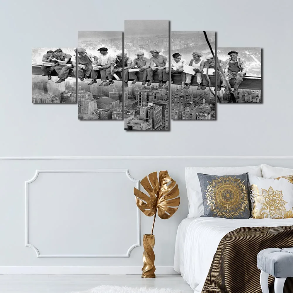 

Modern Canvas Painting Lunch Atop A Skyscraper Posters and Prints Wall Art Picture for Living Room Home Decor with Frame