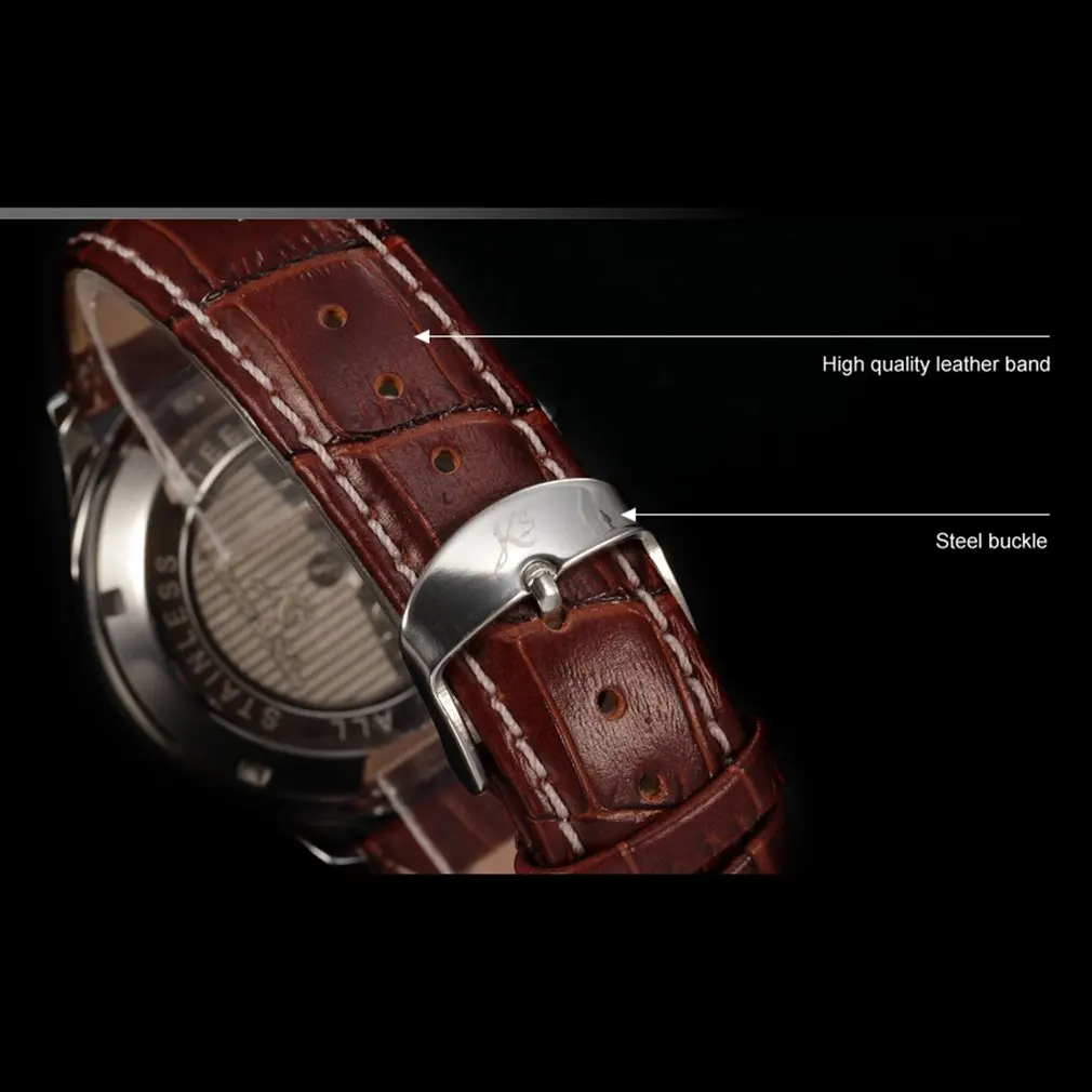 IMPERIAL KS Retro Skeleton 6 Hands Golden Case Luxury Brand Day Month Display Brown Leather Strap Men's Mechanical Watch / KS146