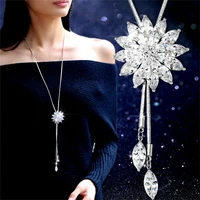 fashion elegant sweater chain long crystal snowflake pendant water drop accessories long decoration necklace jewelry for women