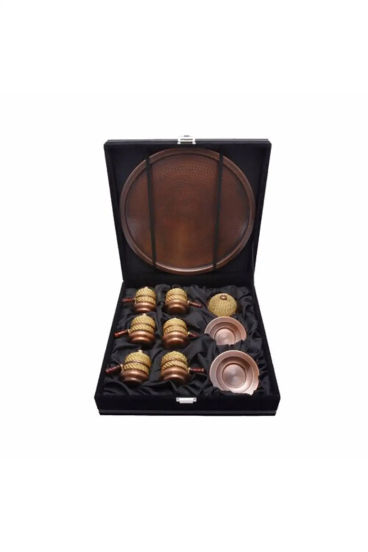 

Copper Coffee Set 6 Personality Wood Handle Bronze Chain Special Boxed Handmade (Valentine's Day)