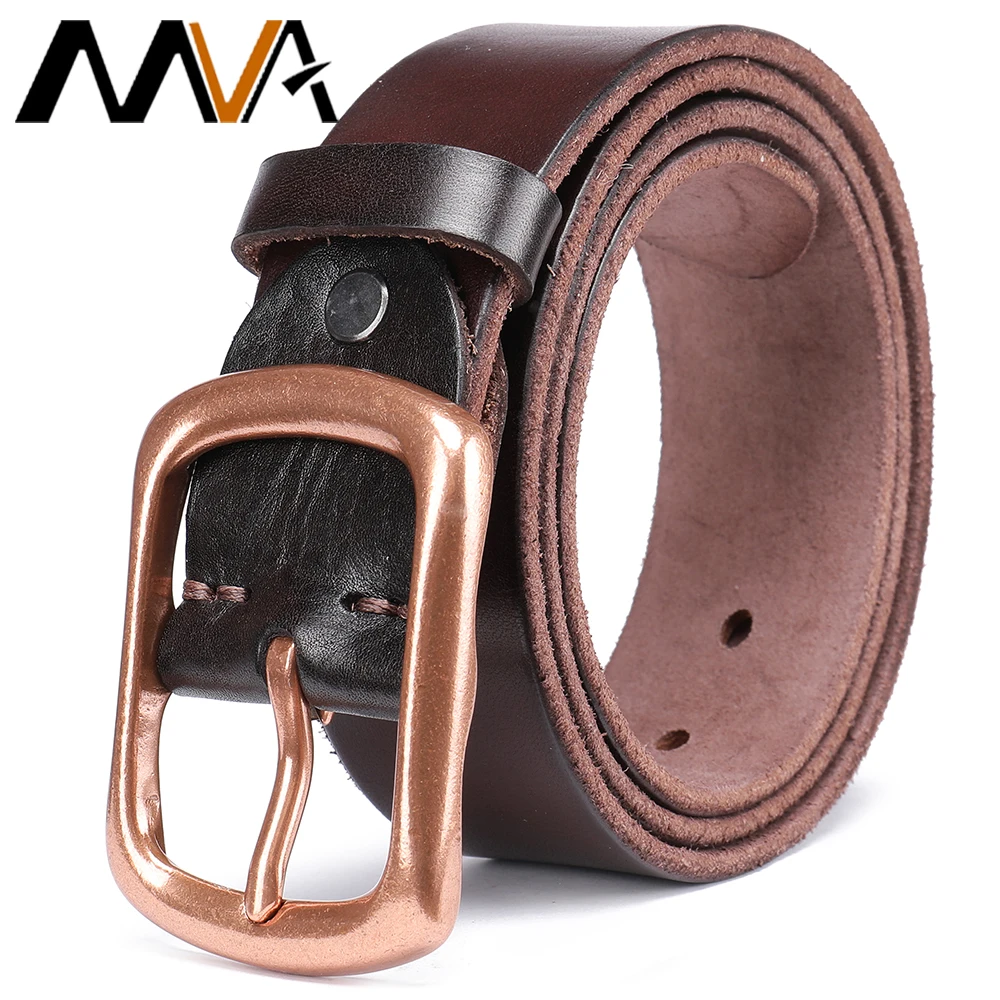 MVA Mens Belt Leather Luxury Genuine Leather Belts For Men New Fashion Retro Pin Buckle Cowskin Belt Male Cowboy Jeans 3.7cm