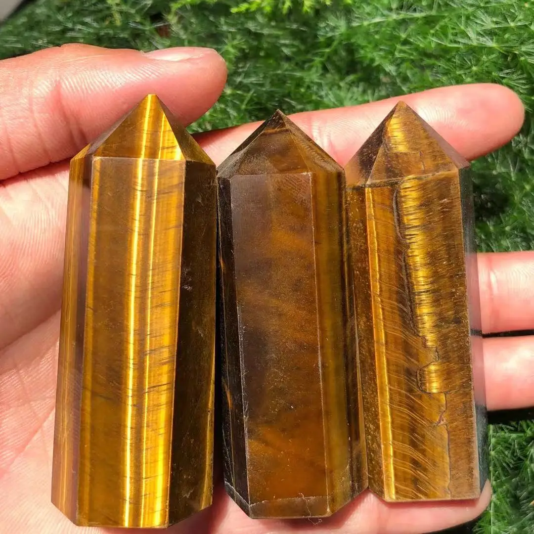 

Natural flash Tiger's eye quartz crystal wand POINT HEALING
