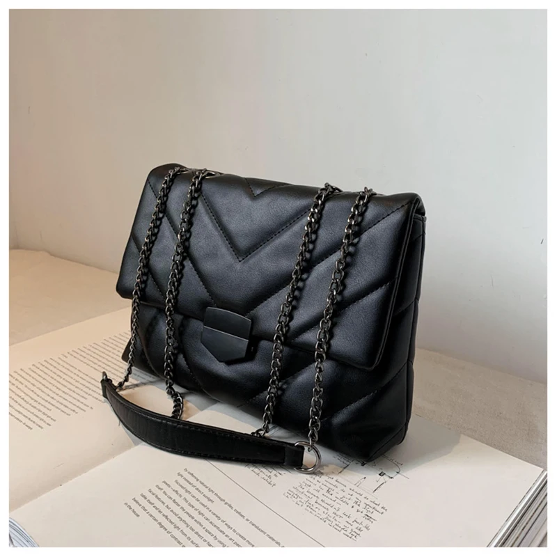 

New Arrival Women's Shoulder Bag for 2021 Summer Retro Solid Sewing Thread Female's Crossbody Bag Stylish Chain Girl's Handbag
