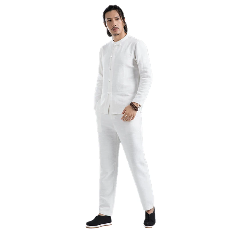 

В сентябре новый осенний костюм чисто белого цвета, с длинными рукавами и брюками, приталенный и демонстрационный мужской китайский стиль, ...