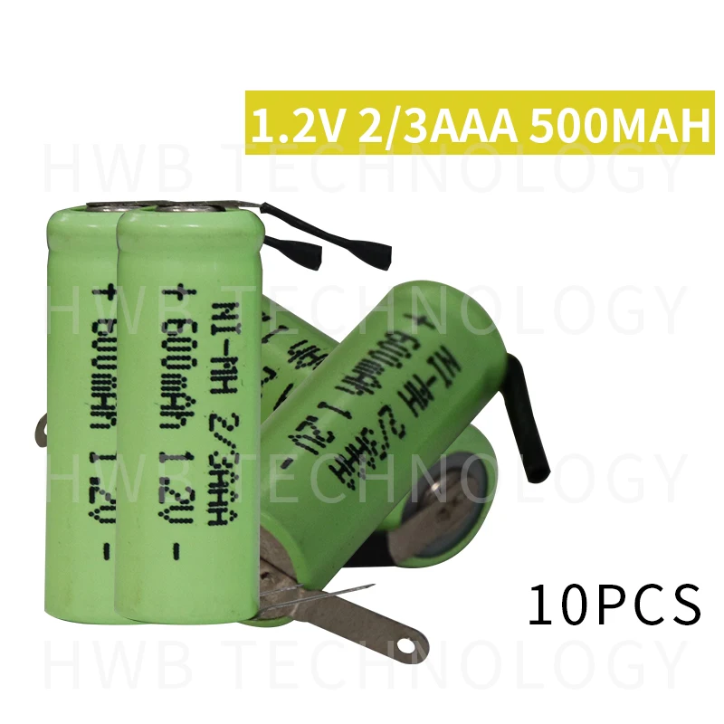 10 шт./лот KX Оригинальный Новый 1 2 В 2/3AAA 500 мАч Ni MH 2/3 AAA аккумуляторная батарея с Pins