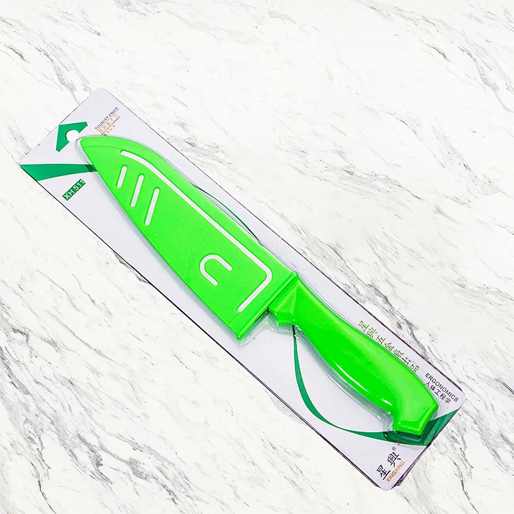 

Stainless Steel Knife Plastic Handle Sharp Fruit Knife Slicing Knife with Sleeve Kitchen Bread Knife