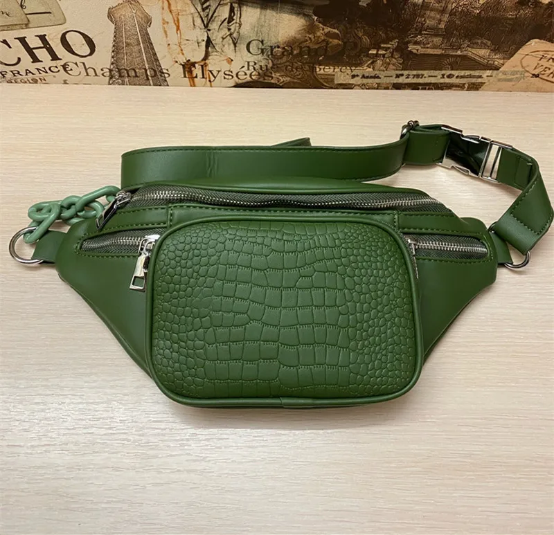 

Fashion Bags For Women Stone Pattern PU Leather Chain Waist Bag Bananka Bag Leisure Fanny Pack Women Satchel Belly Band Belt Bag