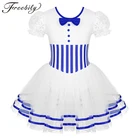 Рождественское детское короткое Кружевное балетное платье с пышными рукавами для девочек, балетное платье для фигурного катания, Сетчатое трико, костюм для танцевального конкурса