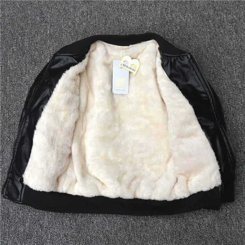 Зима Детские кожаные куртки для мальчиков пальто на осень и зиму в Корейском