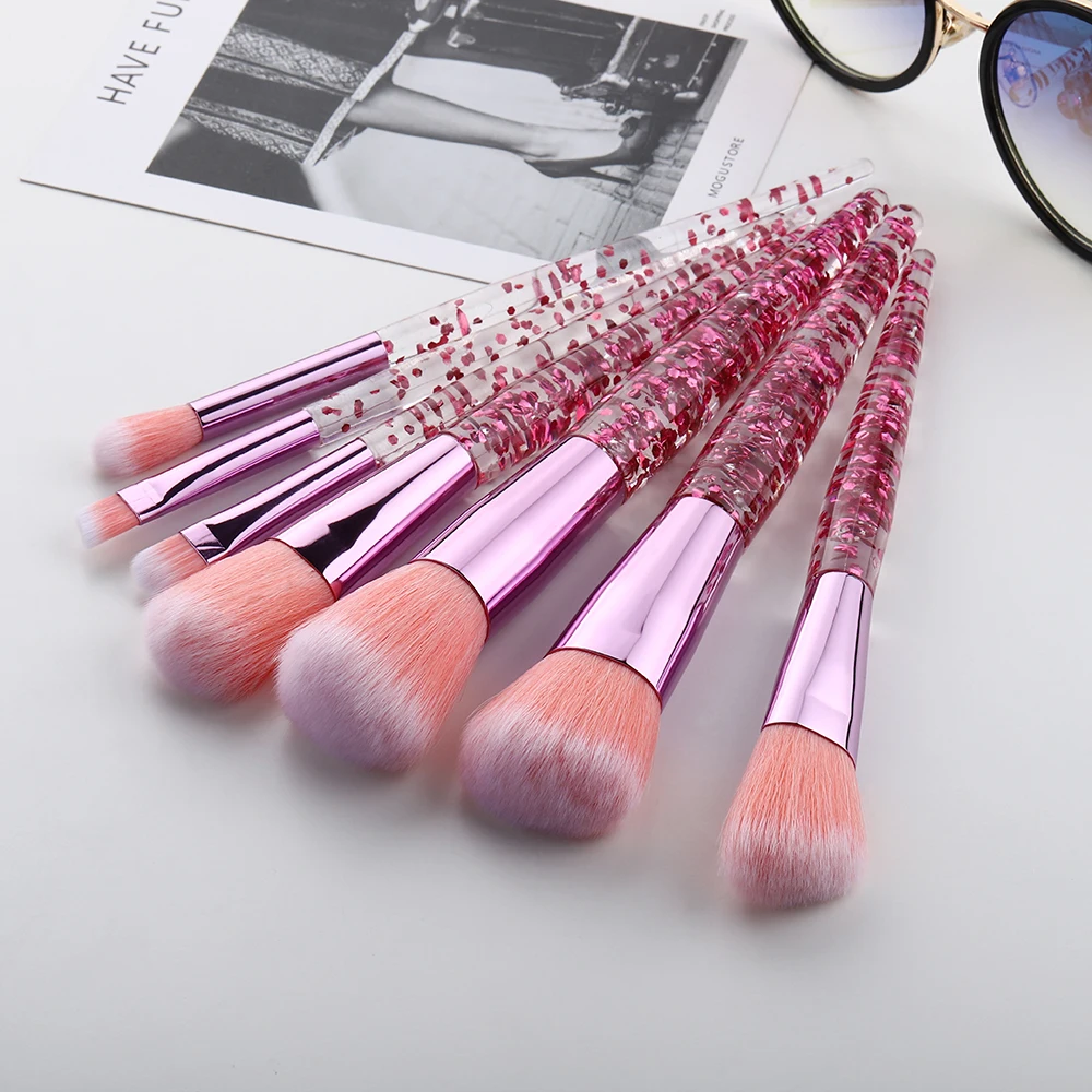 7pcs pink FLD 10 шт. набор блестящих кистей для макияжа кристальная ручка кисть для пудры Тональная основа для бровей Тушь для лица Румяна подводка для глаз Инструменты Наборы - Handle Color: 7pcs pink