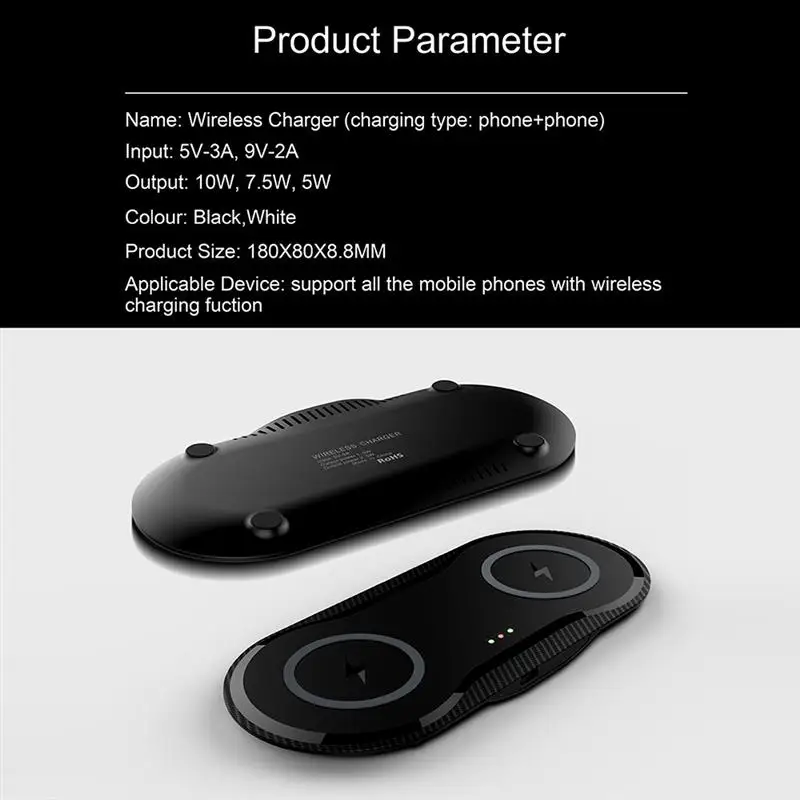 

2 In 1 10W Dual Seat Qi Wireless Charger for Samsung S20 S10 Note 10 Double Fast Charging Pad for IPhone 12 11 Pro XS XR X 8