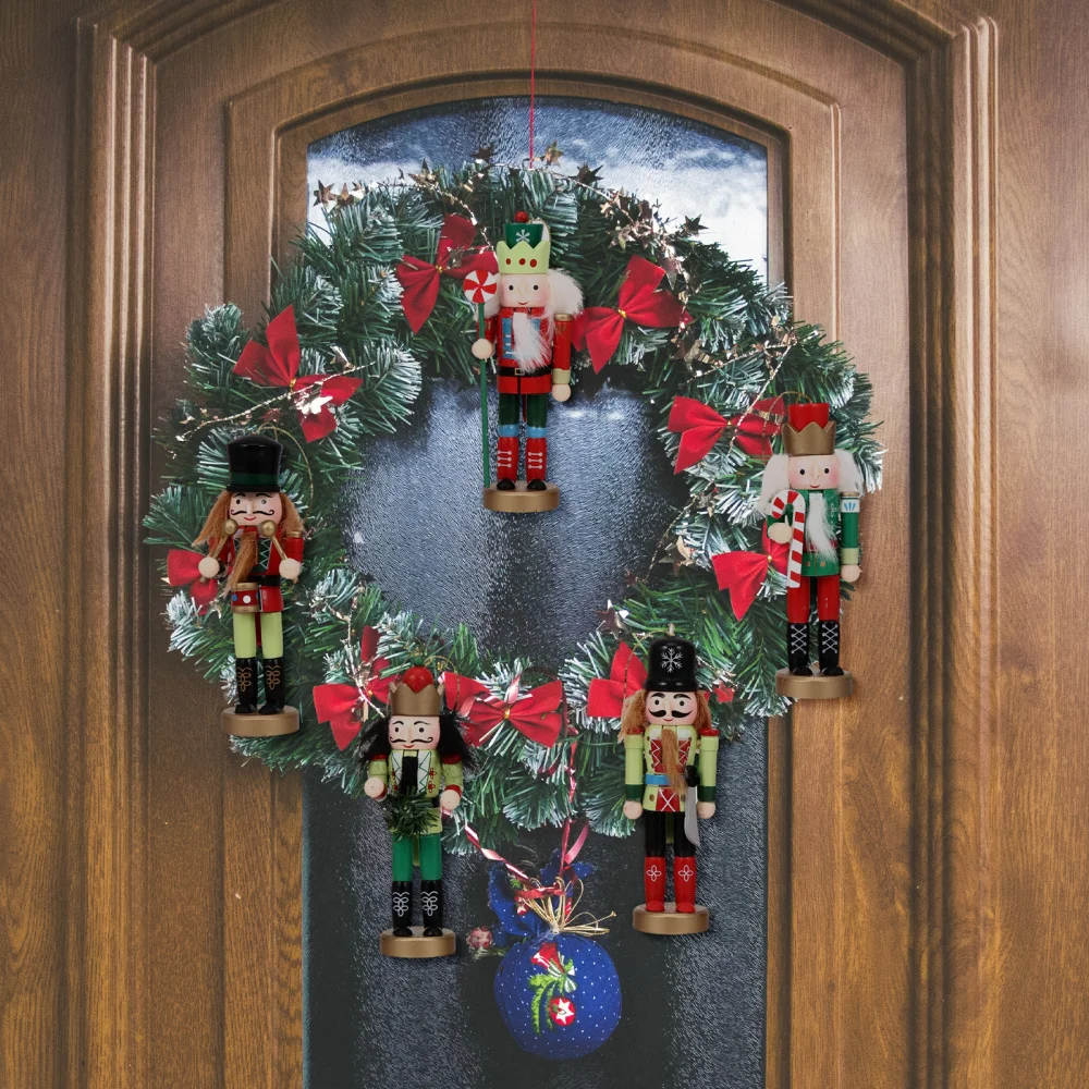

5Pcs Puppet Hanging Decor Wooden Doll Pendant Christmas Walnut Soldier Craft
