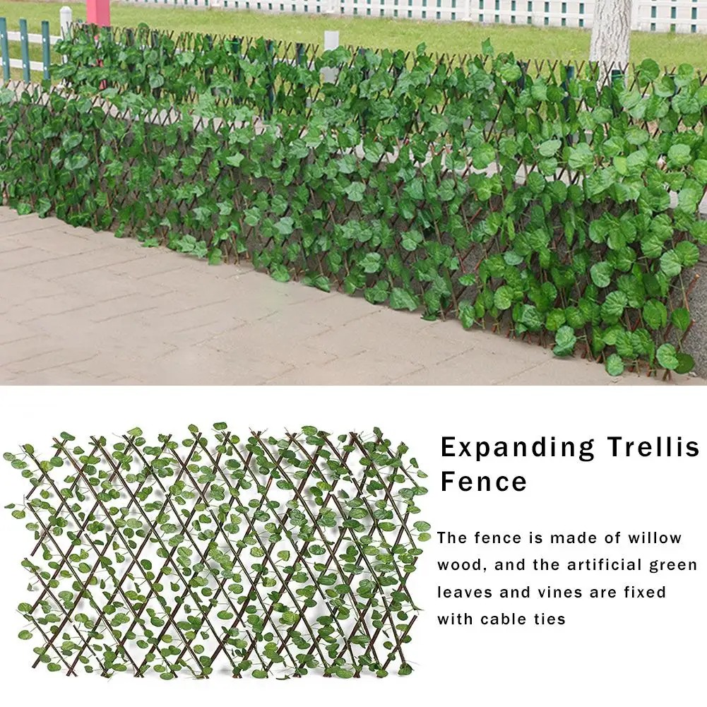 

Artificial Retractable Garden Fence Expanding Wooden Hedge Trellis Privacy Screen UV Protected For Outdoor Indoor Garden Home