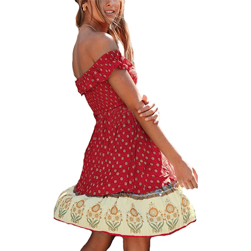 Модное летнее женское сексуальное платье Бохо с открытыми плечами 2020