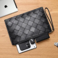 mens fashion clutch cowhide woven large plaid luxury brand design 100 high quality genuine leather business paper bag 2021 new