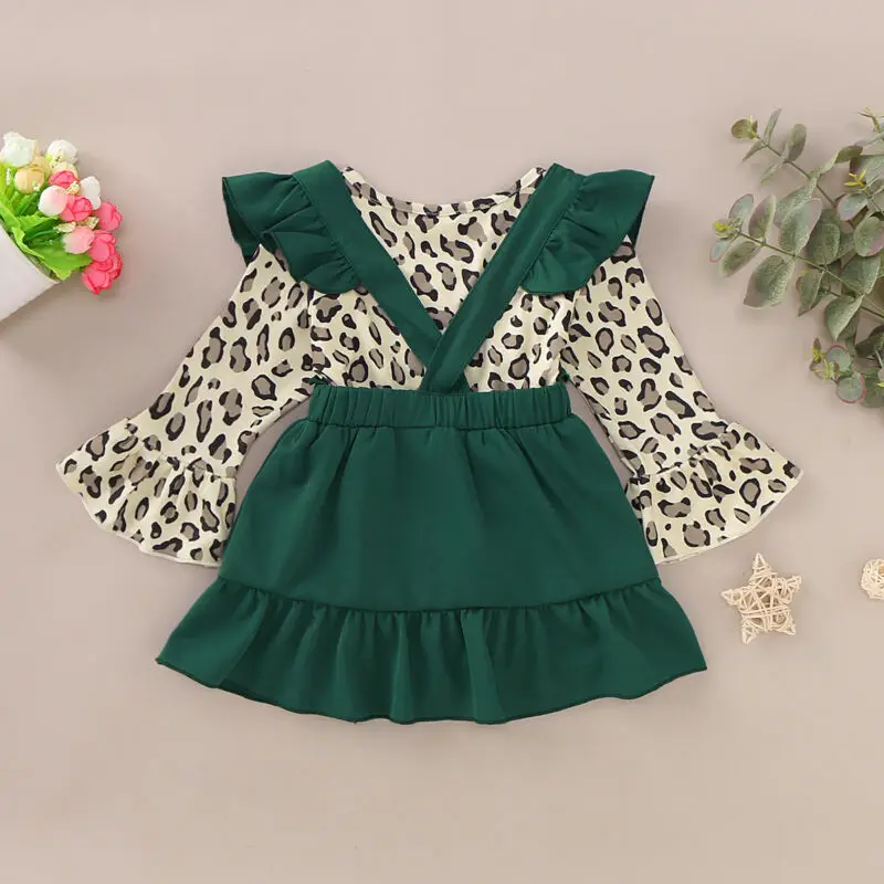 

CANIS Newborn Baby Girl Kid Infant Leopard Print Top Strap Skirt Outfit Clothes 2PCS Clothes Set