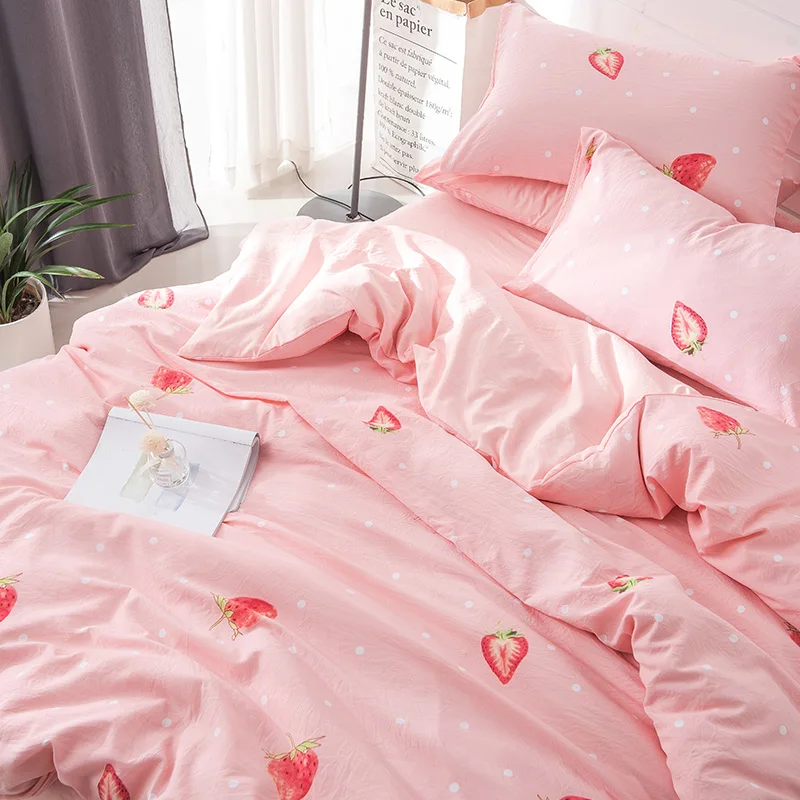 (20) пододеяльник из мытого хлопка с принтом в виде розовой клубники простыня