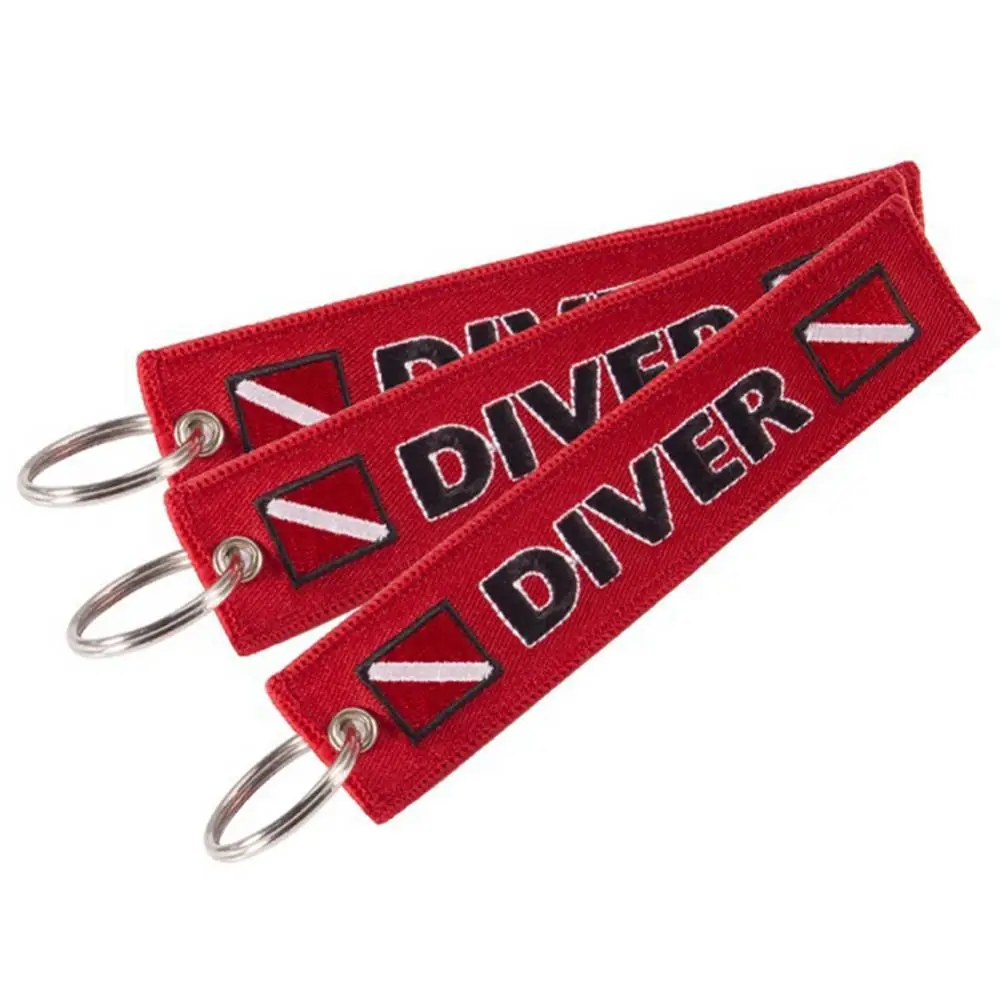 

CAUTION DIVER Print Embroidery Tag Keychain Keyring Key Chain Pendant Gift