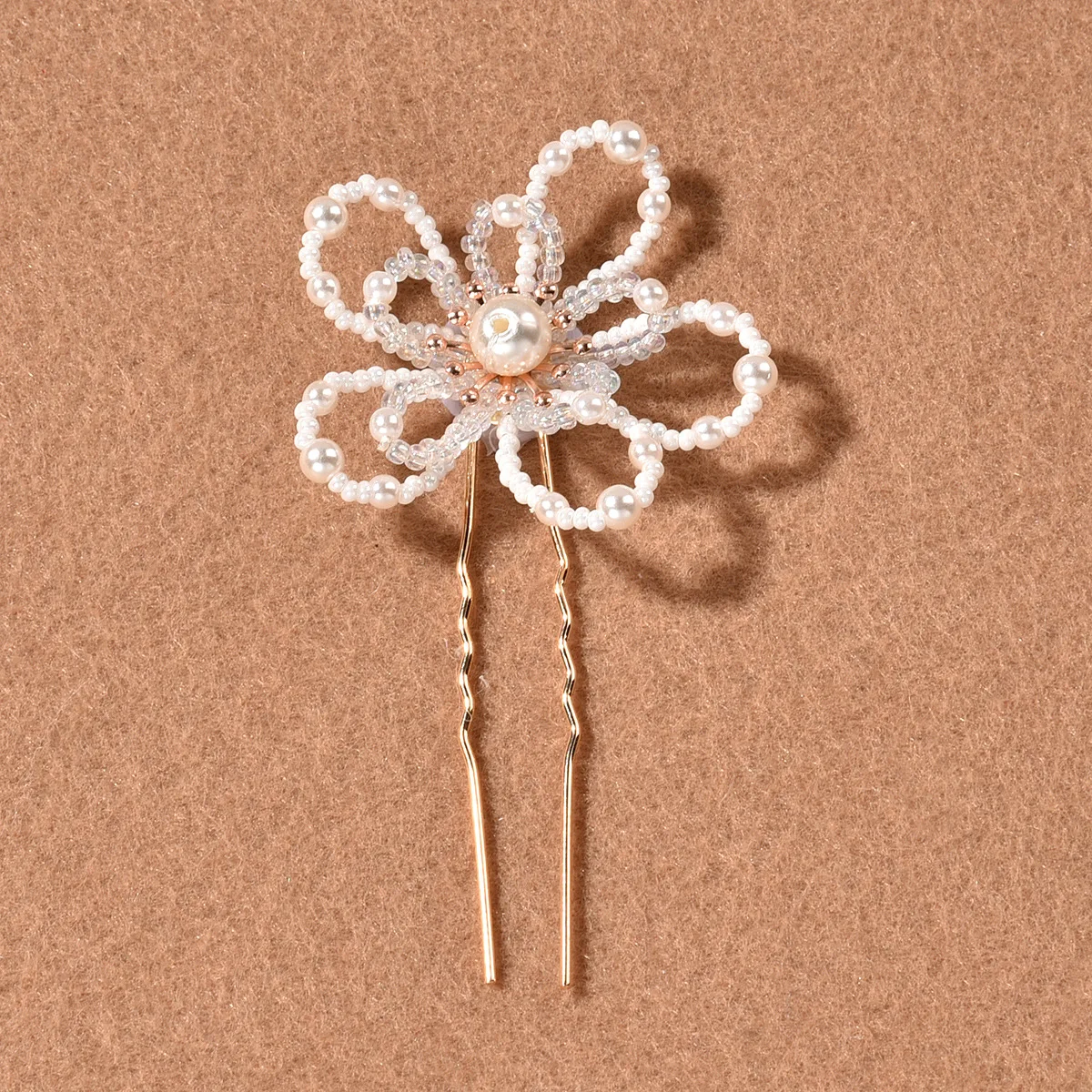 

Shiny Flower Shaped Hairpin Handmade Beaded Alloy Hair Pin Clip Bridal Wedding Hair Jewelry Accessories Headdress Decor Gifts