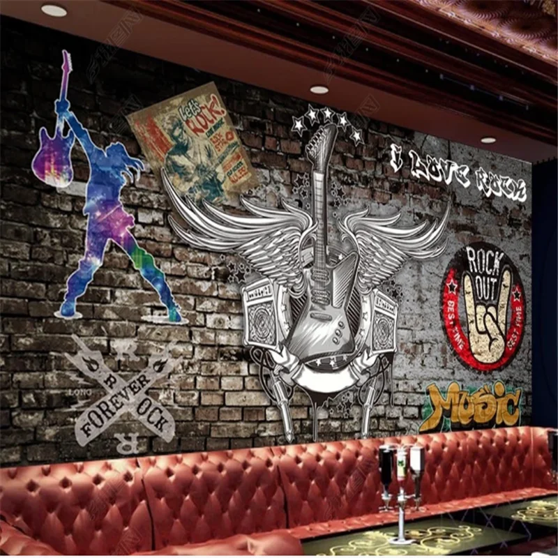 

Ностальгические в стиле «панк-рок» музыкальная настенная живопись барные обои промышленные украшения КТВ оснастки фон papel де parede 3d