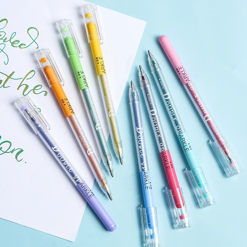 

8pcs Double sparkle marker pen Coincident glitter metallic color highlighter drawing Art pens Stationery School supplies A6792