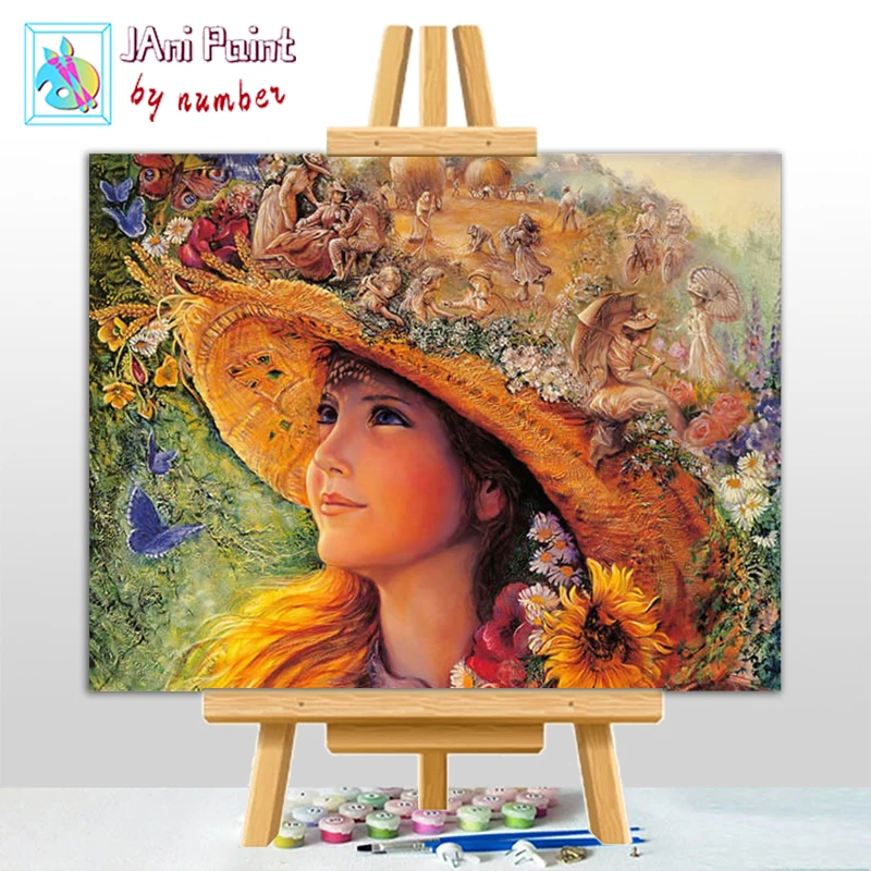 

JANI Diy paint by number for adults Zero-based painting Flower hat woman pictures 40*50 Acrylic paints home decor