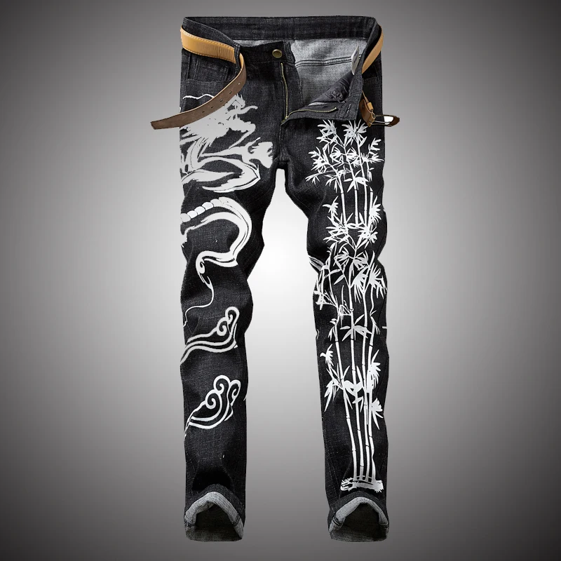 

Мотоциклетные байкерские желтые джинсы с принтом дракона для мужчин 2020 модные повседневные джинсы Мужские штаны винтажные облегающие джин...