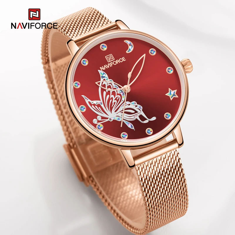 

NAVIFORCE Elegant Watches Ladies Waterproof Casual Business With Butterfly Pattern Creative Womens Bracelet Famale Wrist Watches