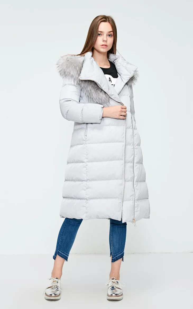 Vero Moda женский 90% белый утиный пух Талия молния с капюшоном мех енота длинный пуховик парка пальто | 318412532