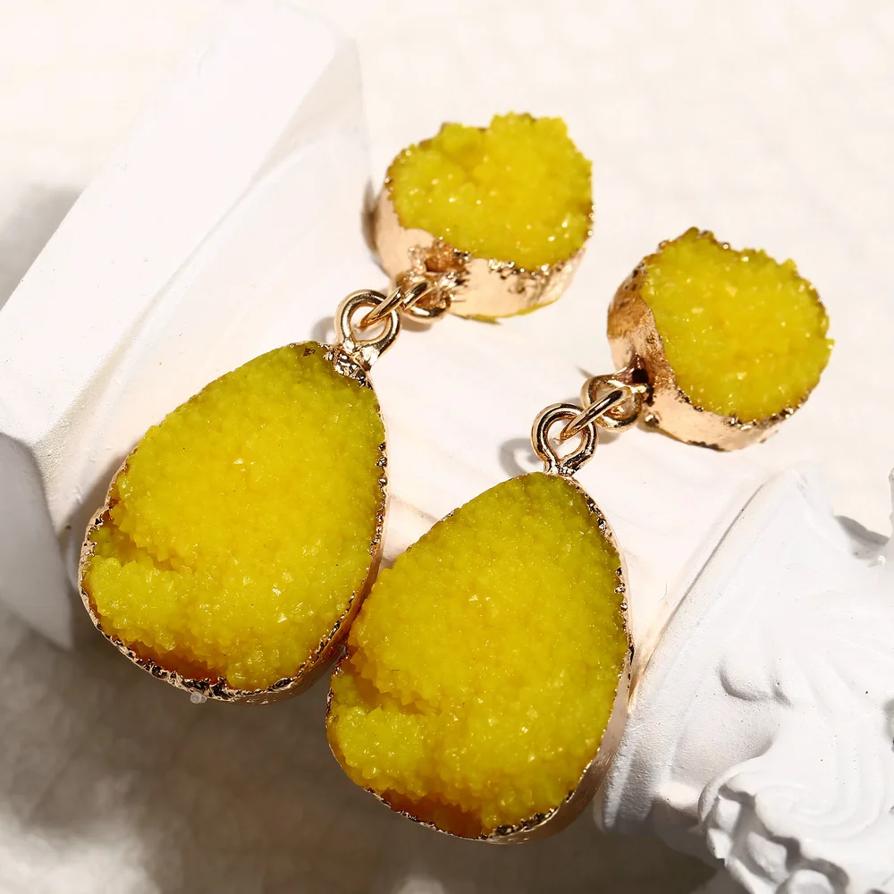 Большие богемные серьги Druzy для женщин, большие винтажные длинные модные серьги с подвесками, ювелирные изделия, подарок, висячие серьги