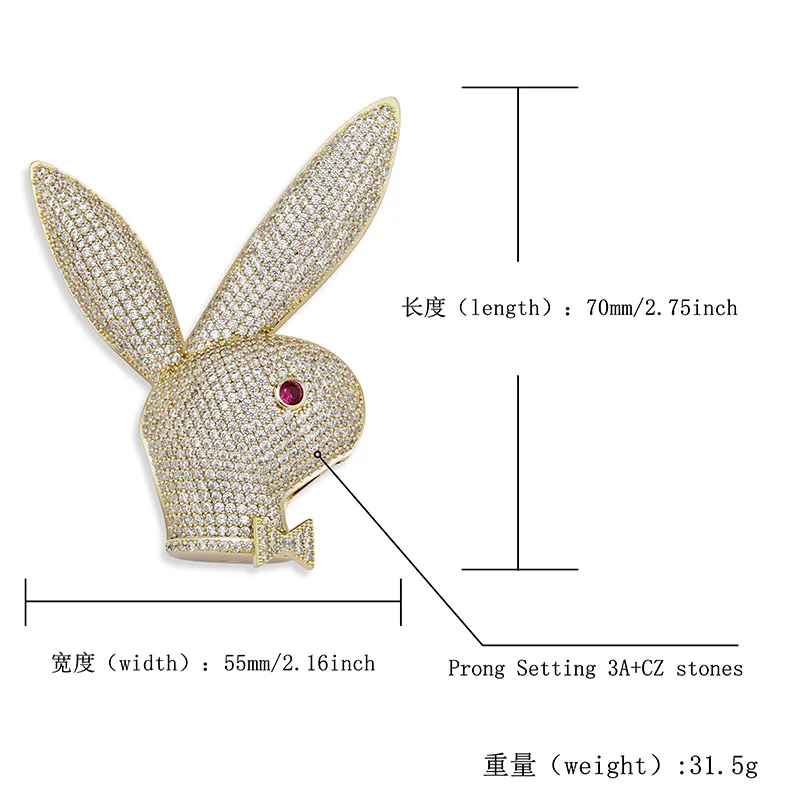 

VEEMY Hip Hop Red Eyed Rabbit Head Pendant With 4mm Tennis Chain Copper Micro Pave Cubic Zirconia Pendant Necklace For Gift