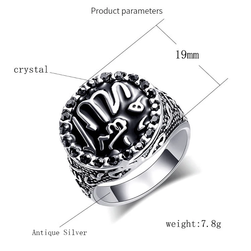 Популярные черные мужские кольца Kinel с искусственными кристаллами в стиле панк и