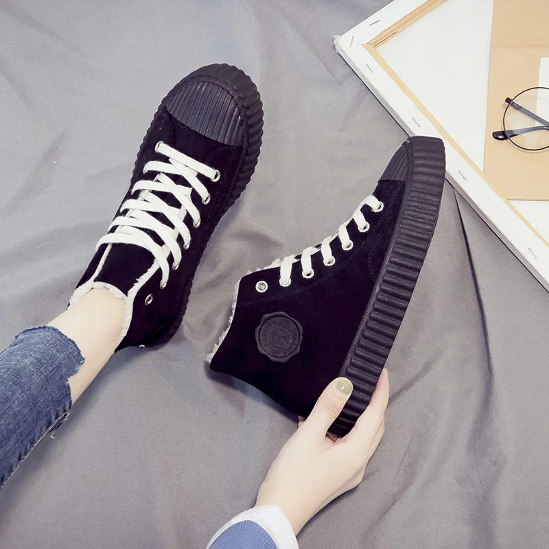 Женские зимние кроссовки теплая Вулканизированная подошва плюшевые