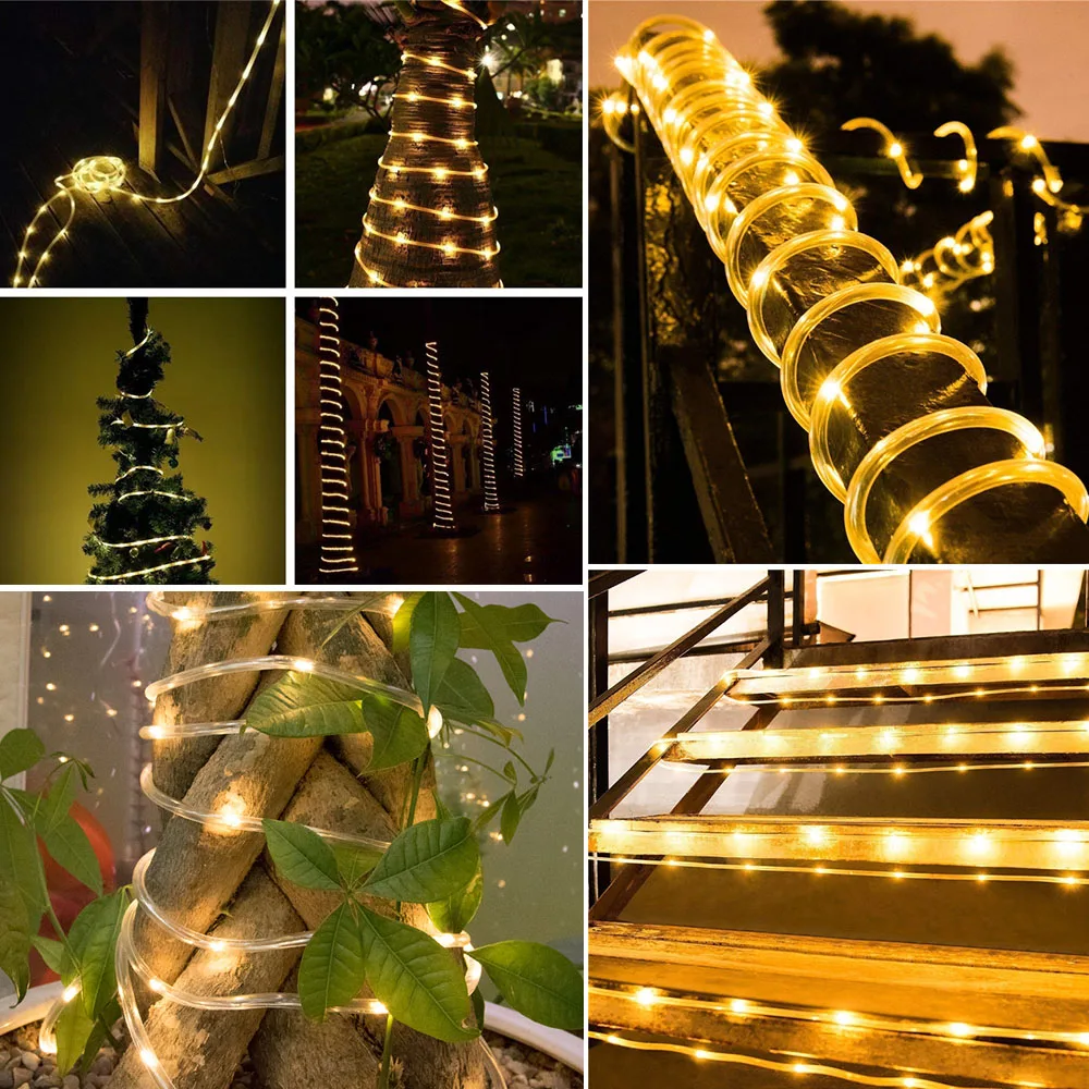 Солнечный свет огни Открытый 46ft 120 светодиодный Дюралайт 8 режимов теплый белый