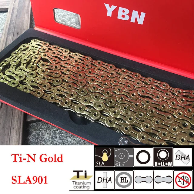 YBN Сверхлегкий 9 10 11 скоростей велосипедная цепь SLR Золотая полая MTB цепь для дорожного велосипеда для Shimano/SRAM/Campanolo система - Цвет: 9s hollow gold