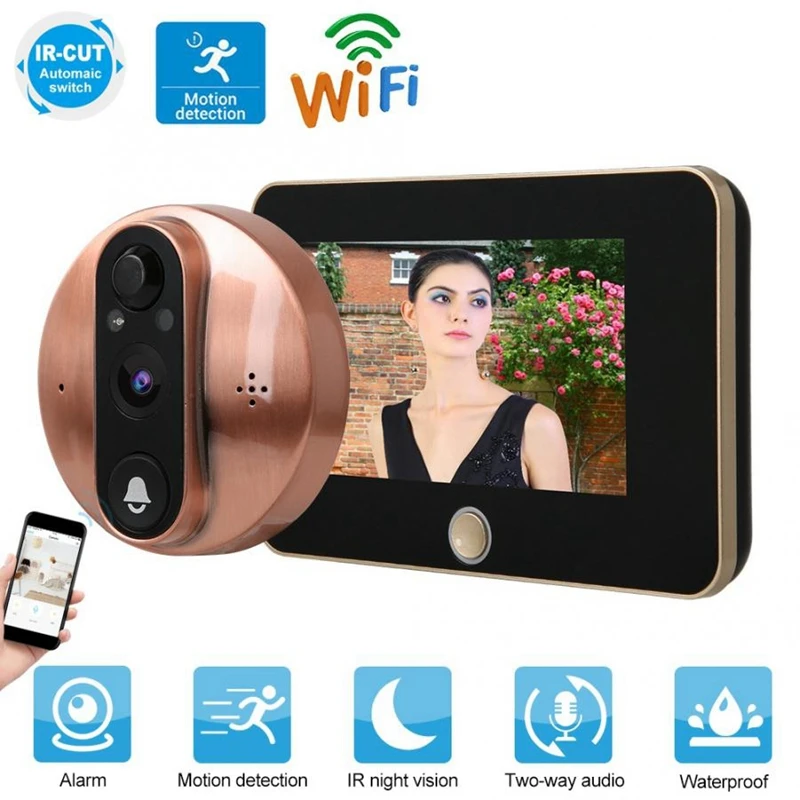 4 3 дюймовый монитор видео глазок беспроводная камера Wi-Fi для дверного звонка PIR