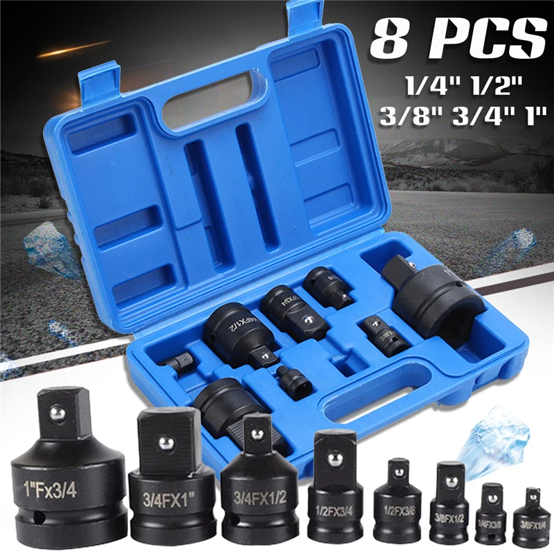

8Pcs Impact Socket Wrench Adaptor Set Socket Convertor Adaptor Reducer for Car Bicycle Pneumatic Repair Tool