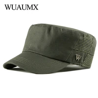 wuaumx casual spring summer flat top baseball hats outdoor military hat men women cotton army cap solid black green visor gorras