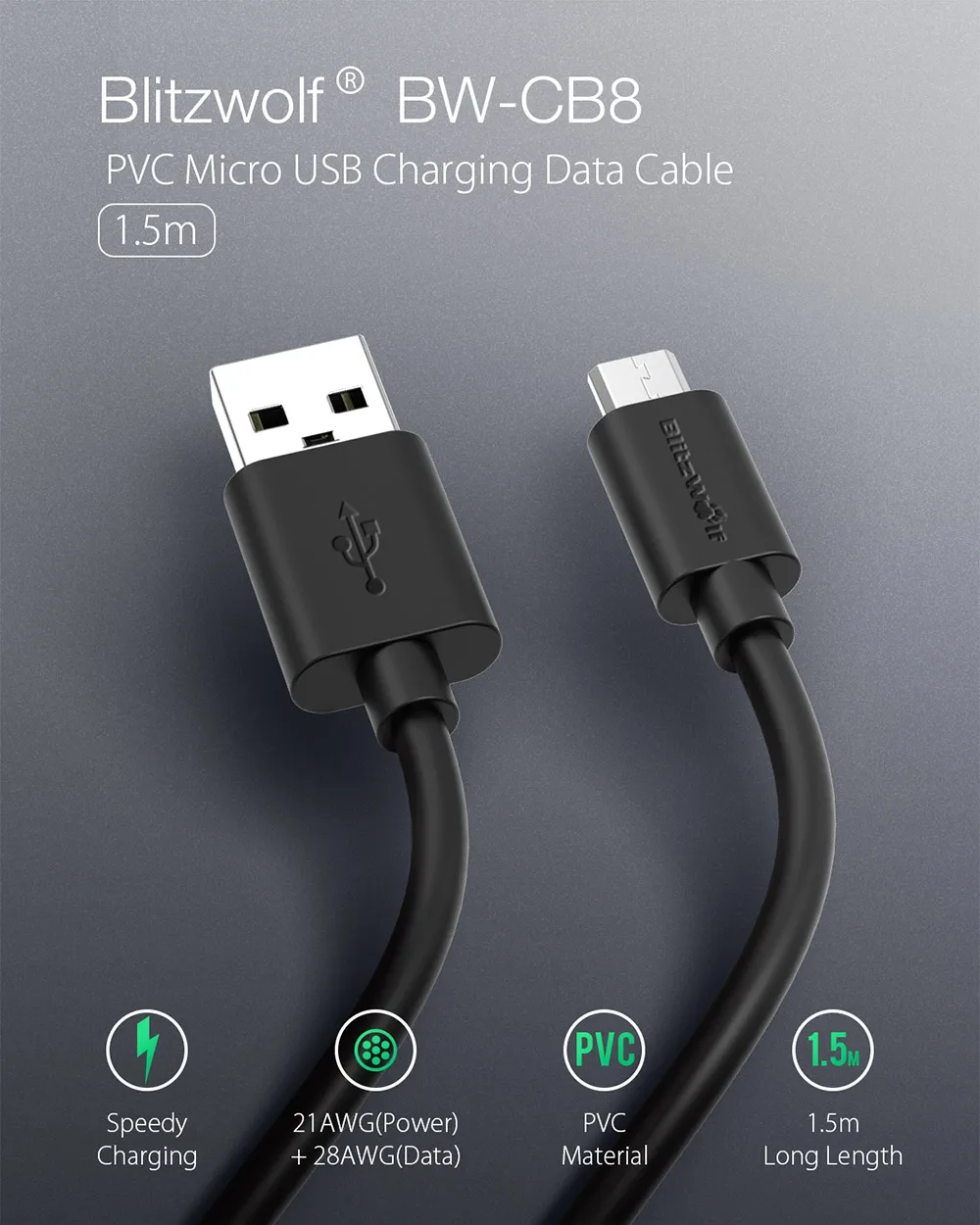 Кабель Micro USB BlitzWolf кабель передачи данных для быстрой зарядки 2 1 А 5 м мобильный