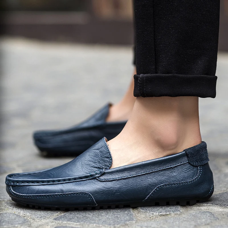 OZERSK Men's Casual Genuine Leather Shoes Summer Men Flat Walking Loafers Black Brown Man Luxury Slip on Boat Big Size | Обувь