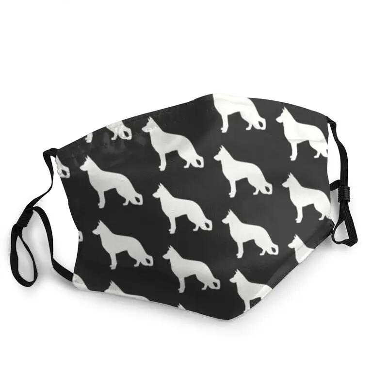 

White German Shepherd Dog Silhouette Face Mask Unisex Adult Dustproof Protection Cover Non-Disposable Respirator Mouth Muffle