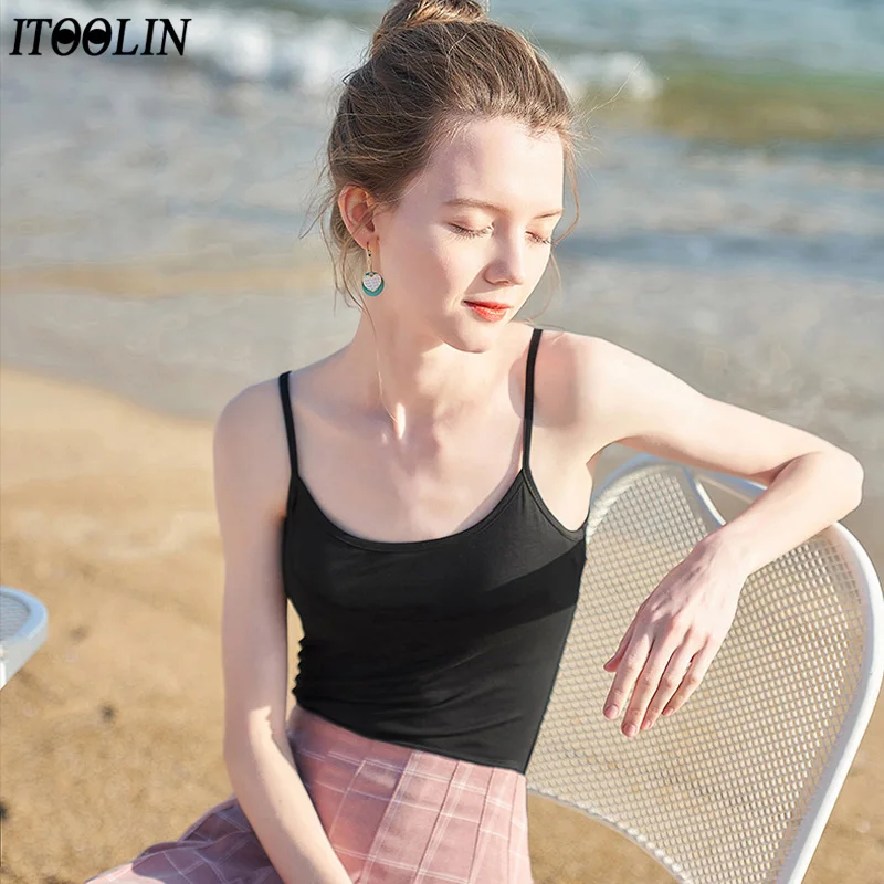 

Топ ITOOLIN с открытыми плечами, пикантный хлопковый бюстье на бретелях-спагетти, женское нижнее белье, Облегающая майка, уличная одежда