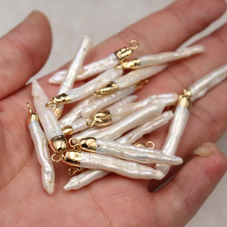 

1PC Real White Natural Freshwater Pearl Irregular Stick Long Bar Baroque Pearl Pendulum Charm DIY Jewelry for Earrings